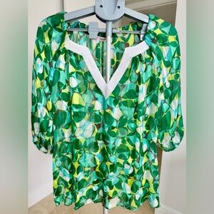 LAUREL Green Patterned Blouse, 100% silk, oversized, size S